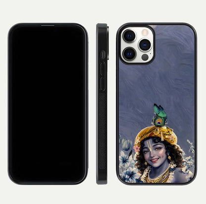 Lord Krishna Glass Case for iPhone 12 Pro front & back layout displaying soft tones and elegant edges