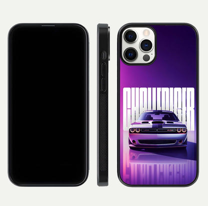 Midnight Muscle Ride Glass Case for iPhone 12 Pro front & back layout with dark automotive tones and edges