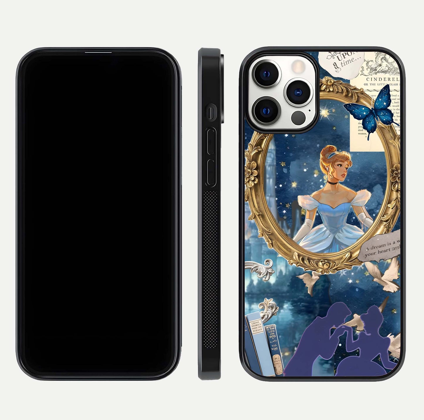 Midnight Queen Glass Case for iPhone 12 Pro front & back layout displaying regal tones and smooth edges