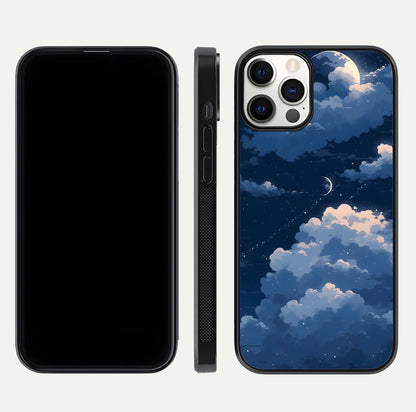 Moon Dream Haze Glass Case for iPhone 12 Pro front & back layout highlighting dreamy design and curved shape