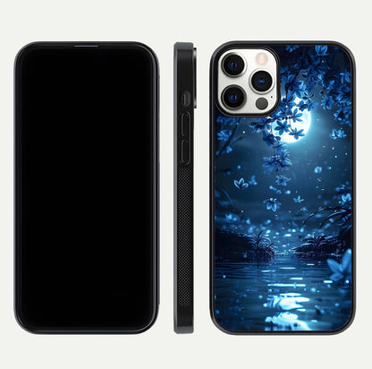Moonlight Petal Dream Glass Case for iPhone 12 Pro front & back layout highlighting soft pastel tones