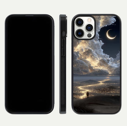 Moonlight Spark Path Glass Case for iPhone 12 Pro front & back layout highlighting calm tones and sleek edges