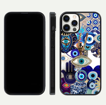 Mystic Charm Eye Glass Case for iPhone 12 Pro front & back layout highlighting spiritual design and edges