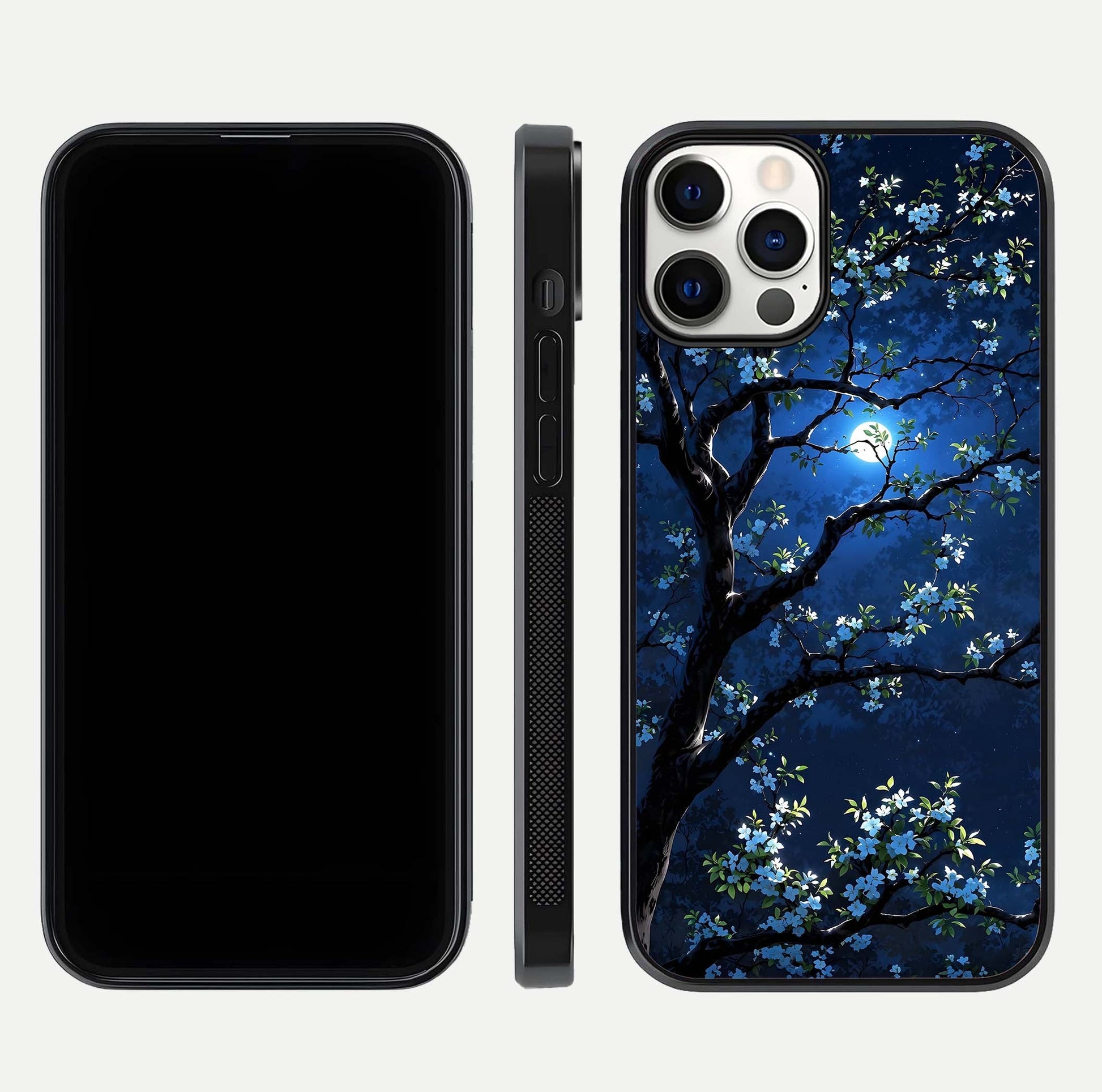Mystic Floral Night Glass Case for iPhone 12 Pro front & back layout showing elegant floral art and smooth edges
