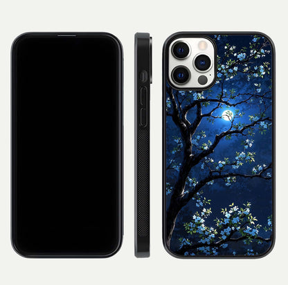 Mystic Floral Night Glass Case for iPhone 12 Pro front & back layout showing elegant floral art and smooth edges
