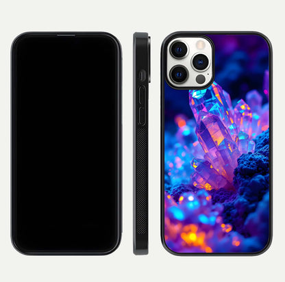 Neon Aura Shards Glass Case for iPhone 12 Pro front & back layout showing vivid tones and edge finish