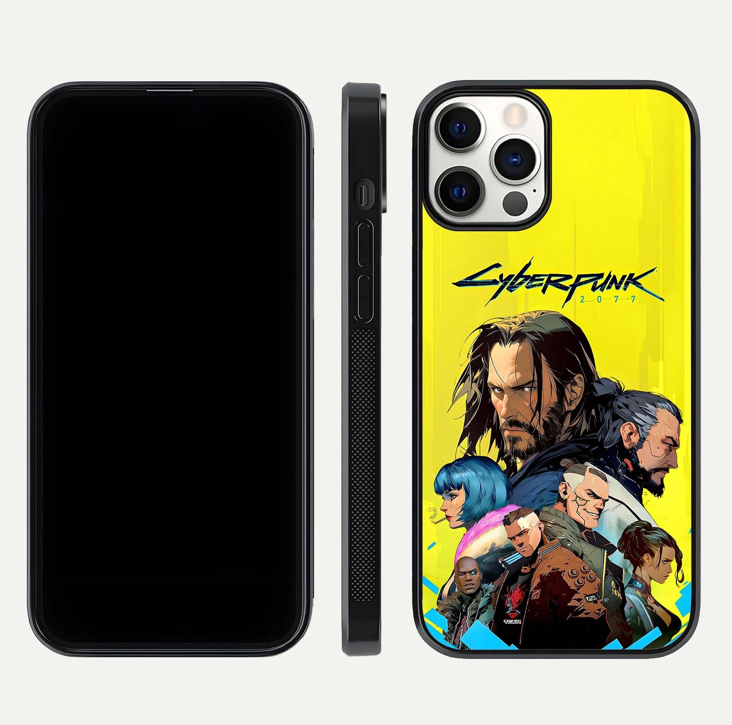 Neon Rebel Genesis Glass Case for iPhone 12 Pro front & back layout highlighting futuristic theme and curves