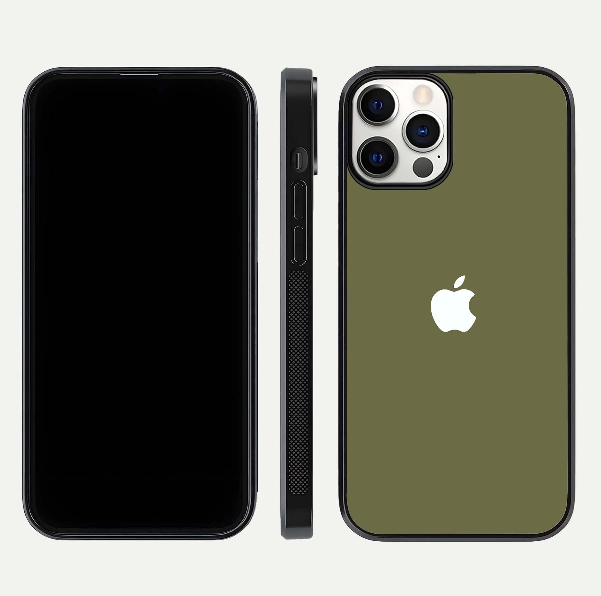 Olive Matte Essence Glass Case for iPhone 12 Mini front & back layout highlighting simple design and clean edges