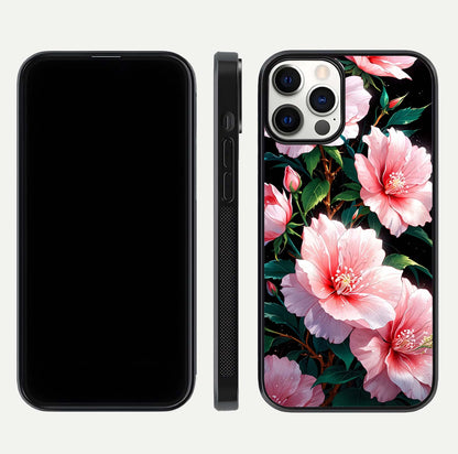 Peach Flower Glass Case for iPhone 12 Pro front & back layout showing elegant floral tones and smooth edges