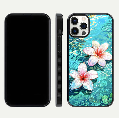 Pink Flowers in Water Glass Case for iPhone 12 Pro front & back layout showing elegant pastel floral tones