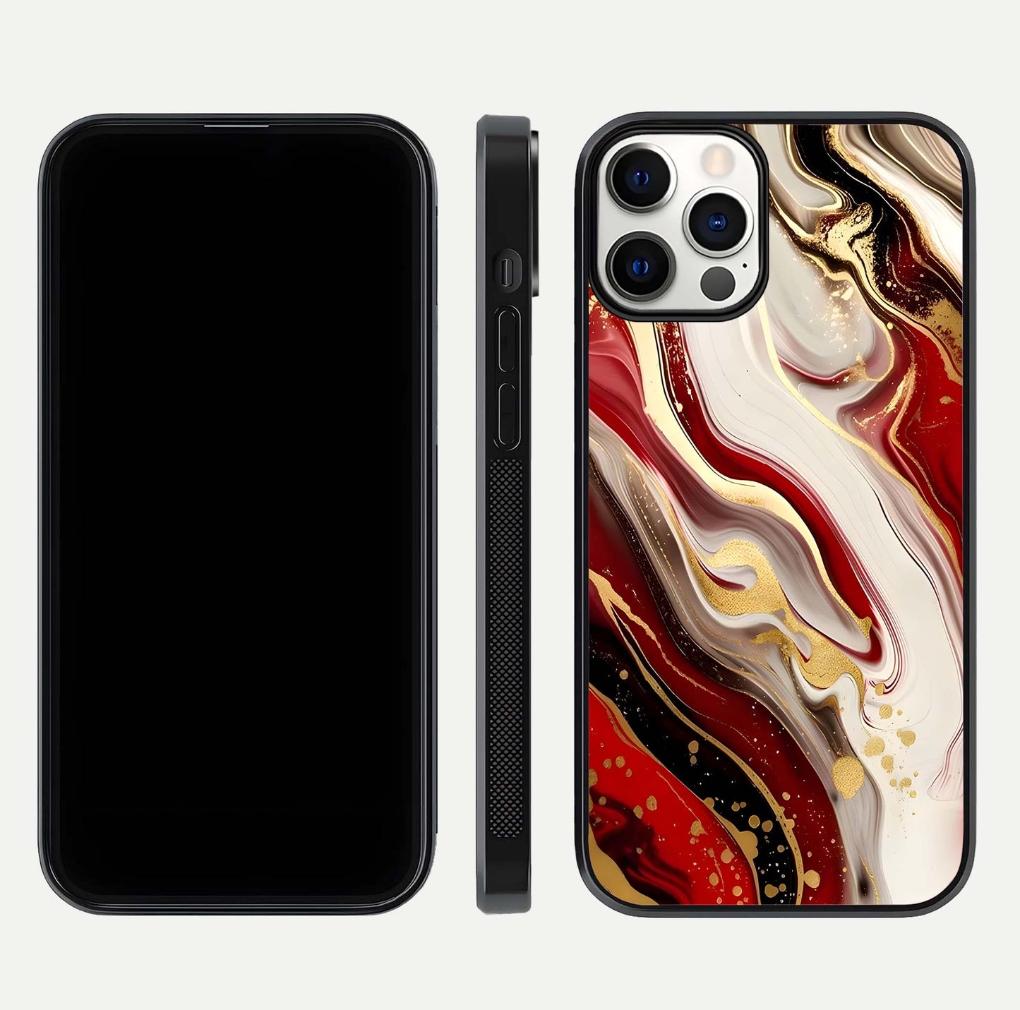 Red & White Marble Glass Case For iPhone 12 Pro