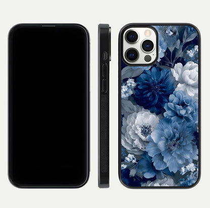 Royal Bloom Garden Glass Case for iPhone 12 Pro front & back layout showing soft tones and curved glass design