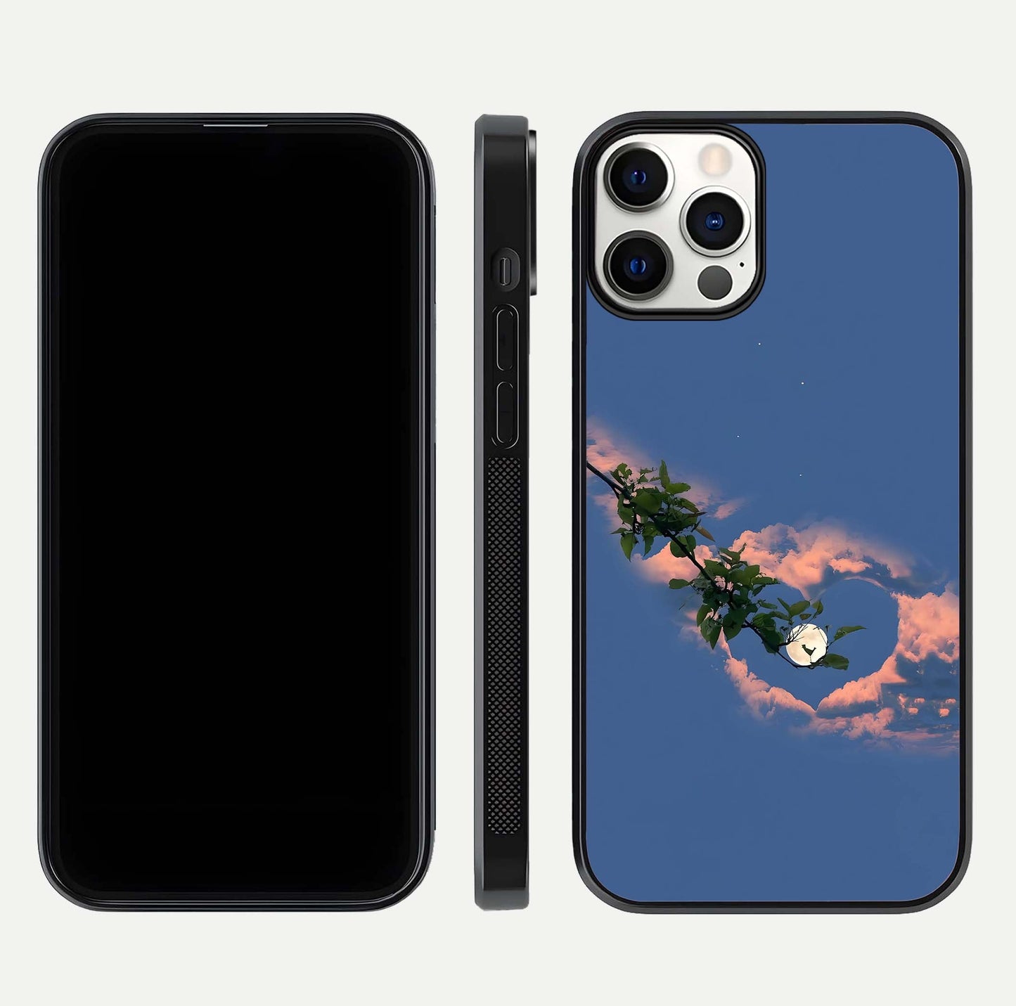 Sky Under Tree Glass Case for iPhone 12 Pro front & back layout showing sky tones and curved glass edge