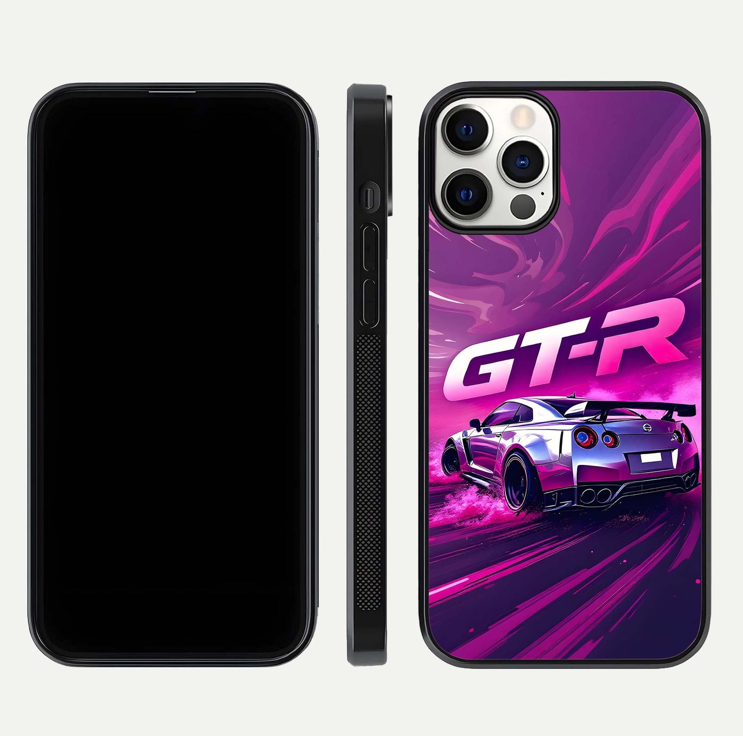 Speed Drift Legend Glass Case for iPhone 12 Pro front & back layout showing bold tones and smooth edges