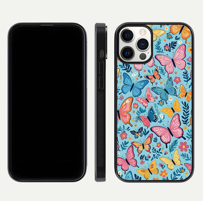 Spring Wing Garden Glass Case for iPhone 12 Pro front & back layout showing soft tones and elegant glass design