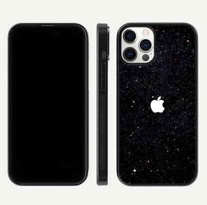 Starry Apple Galaxy Glass Case for iPhone 12 Pro front & back layout showing cosmic tones and sleek edge