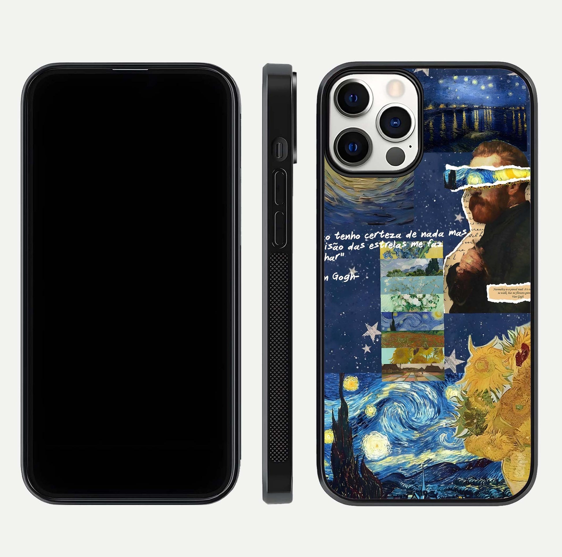 Starry Dream Vision Glass Case for iPhone 12 Pro front & back layout showing star blend and smooth edges