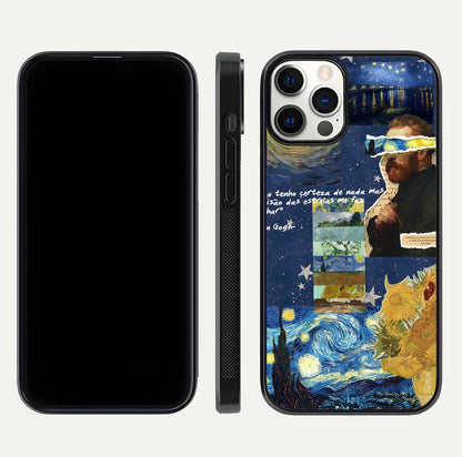 Starry Dream Vision Glass Case for iPhone 12 Pro front & back layout showing star blend and smooth edges