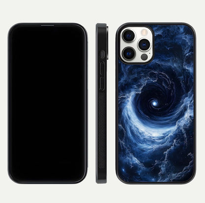 Stunning Galaxy Glass Case for iPhone 12 Pro front & back layout showing deep cosmic hues and clean edges