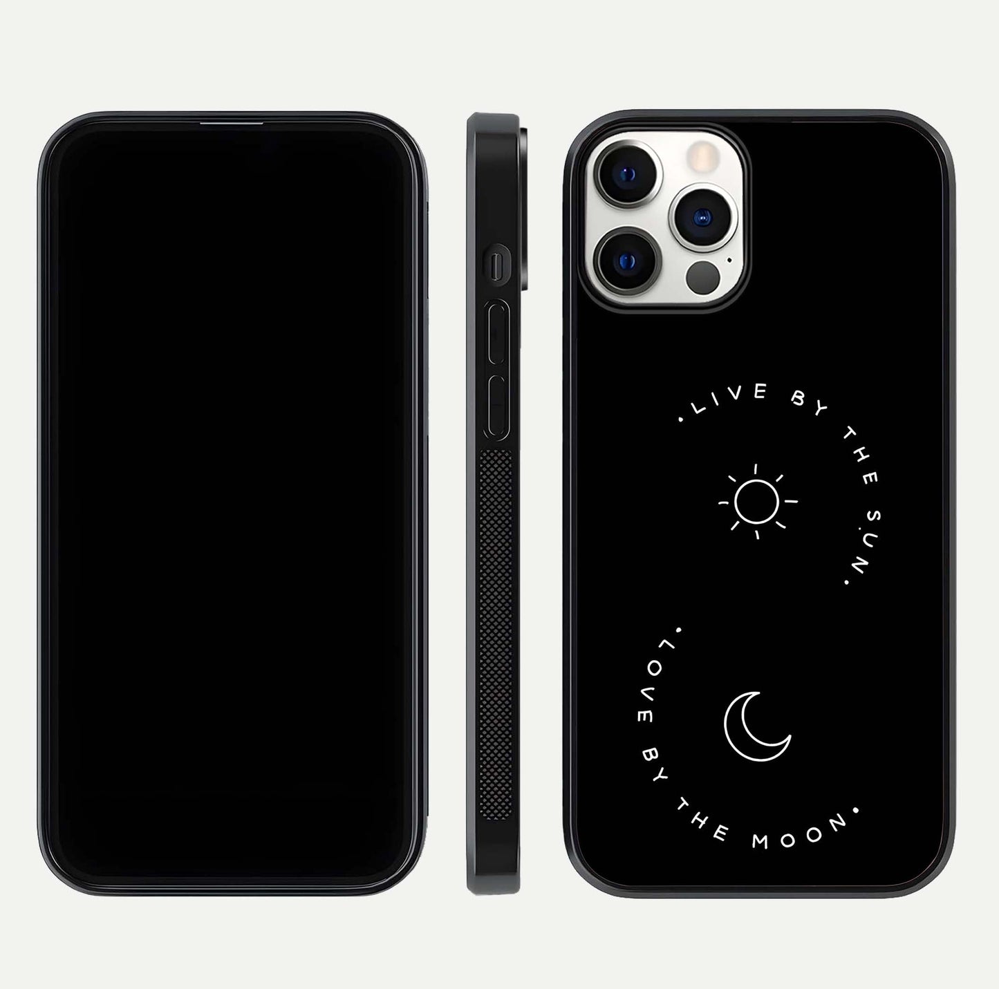 Sun Moon Balance Glass Case for iPhone 12 Pro front & back layout showing smooth gradient and balanced design