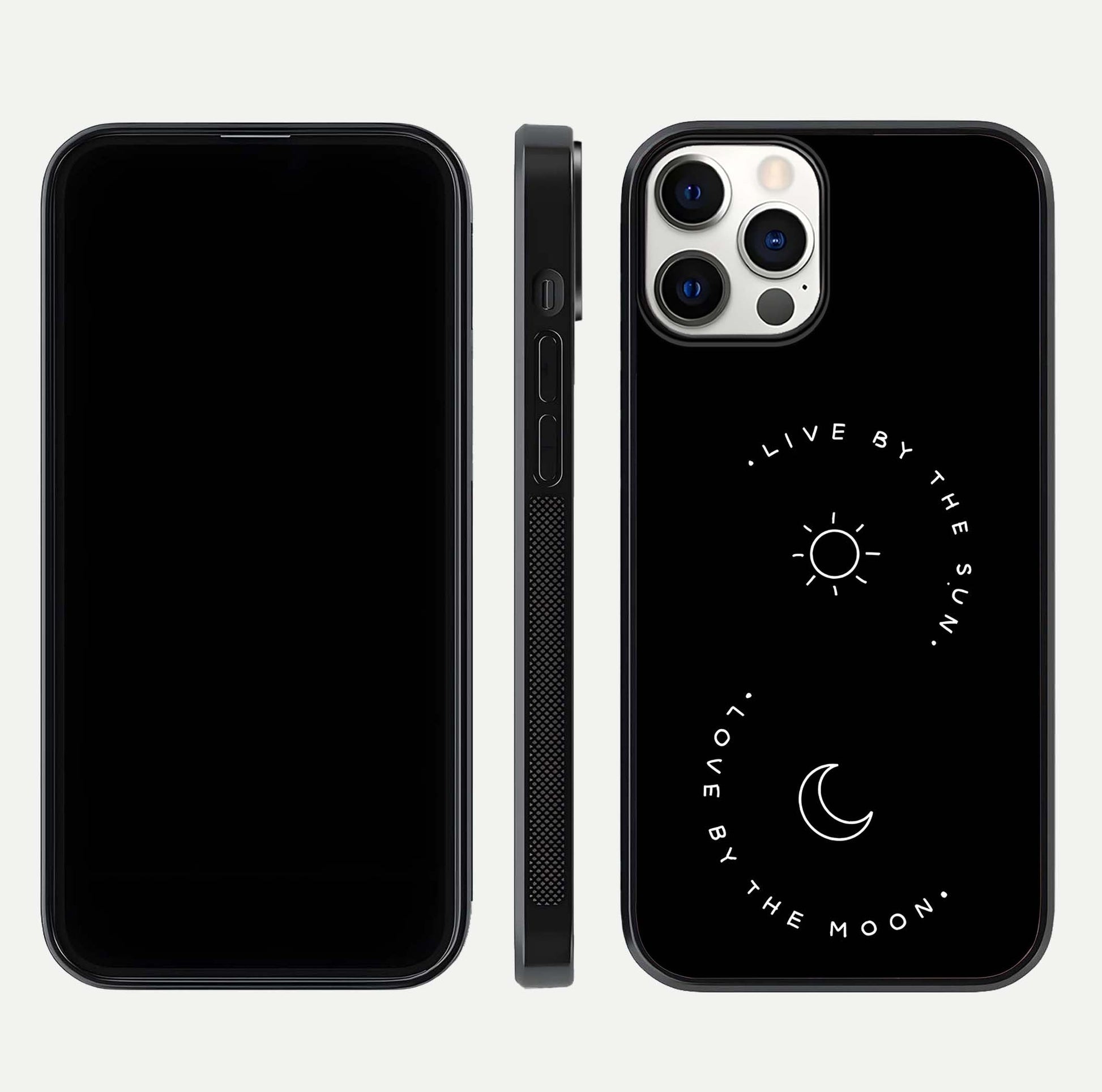 Sun Moon Balance Glass Case for iPhone 12 Pro front & back layout showing smooth gradient and balanced design