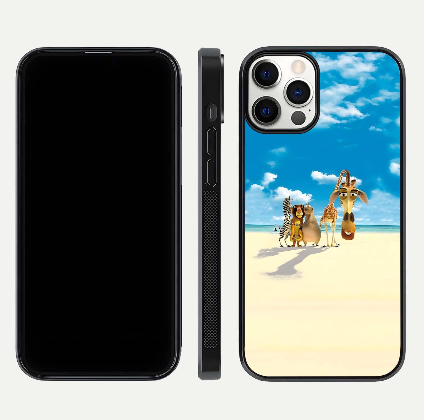 Tropical Fun Squad Glass Case for iPhone 12 Pro front & back layout showing fun pattern and smooth edges