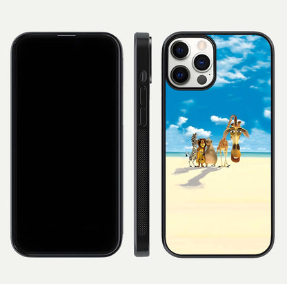 Tropical Fun Squad Glass Case for iPhone 12 Pro front & back layout showing fun pattern and smooth edges