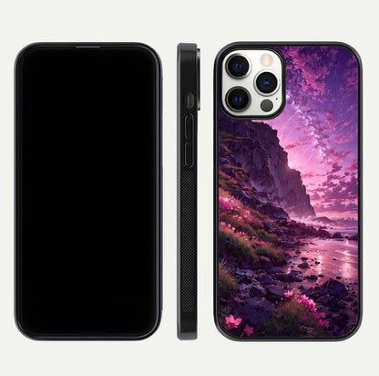 Twilight Blossom Coast Glass Case for iPhone 12 Pro front & back layout showing floral tones and curved edge
