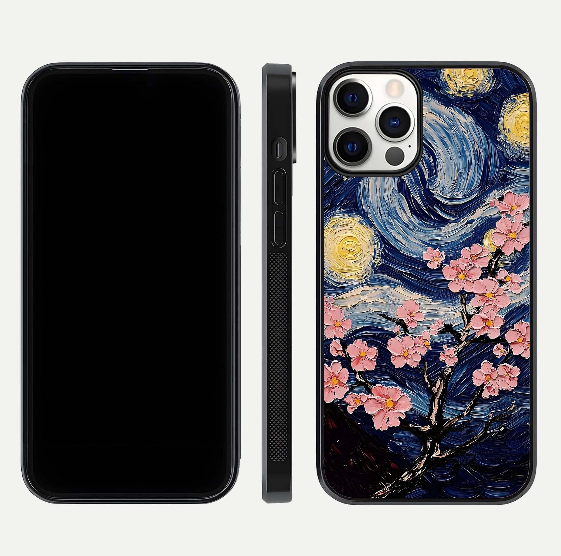 Van Gogh Scenery Glass Case for iPhone 12 Pro front & back layout showing vibrant tones and detailed design