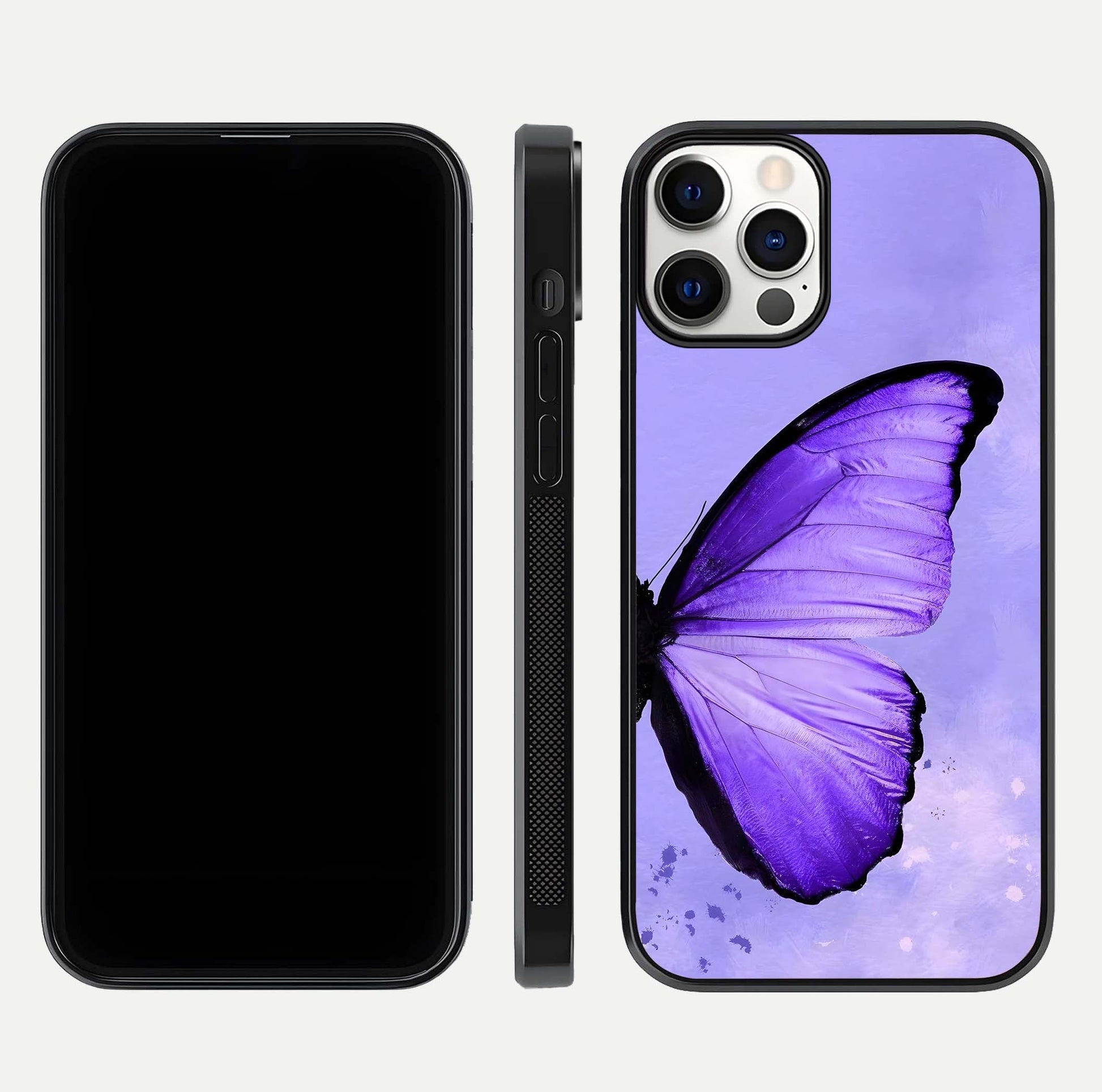 Violet Dream Wing Glass Case for iPhone 12 Pro front & back layout showing violet tones and smooth edges