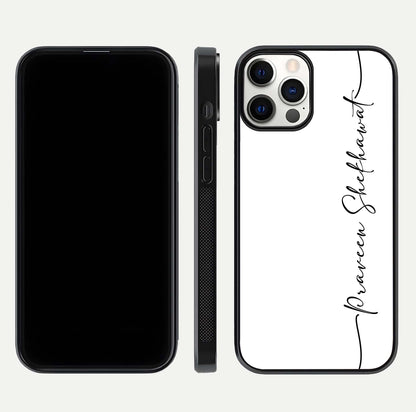 White Tune Custom Name Glass Case for iPhone 12 Mini front & back layout showing clean design and text placement