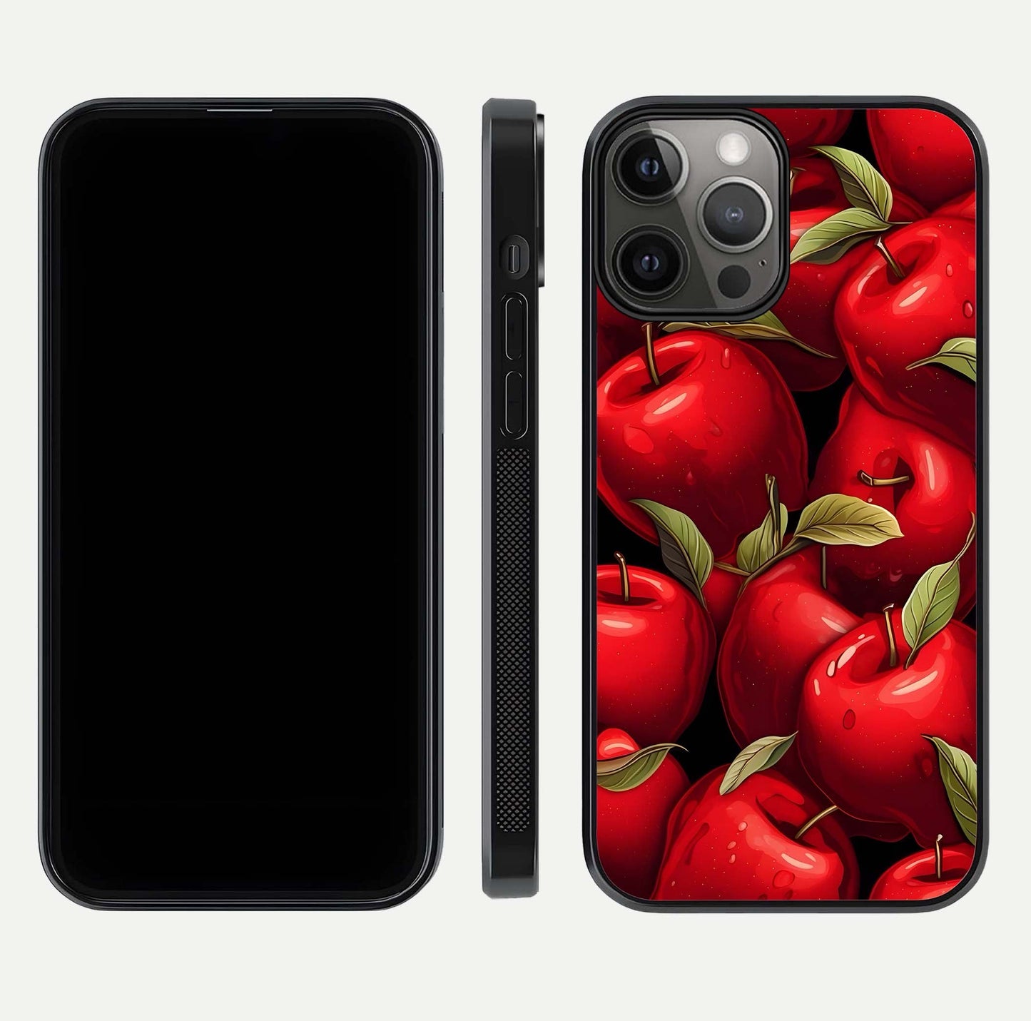 Apple Pattern Glass Case for iPhone 12 Pro Max front and back layout highlighting clean lines and protective glass finish