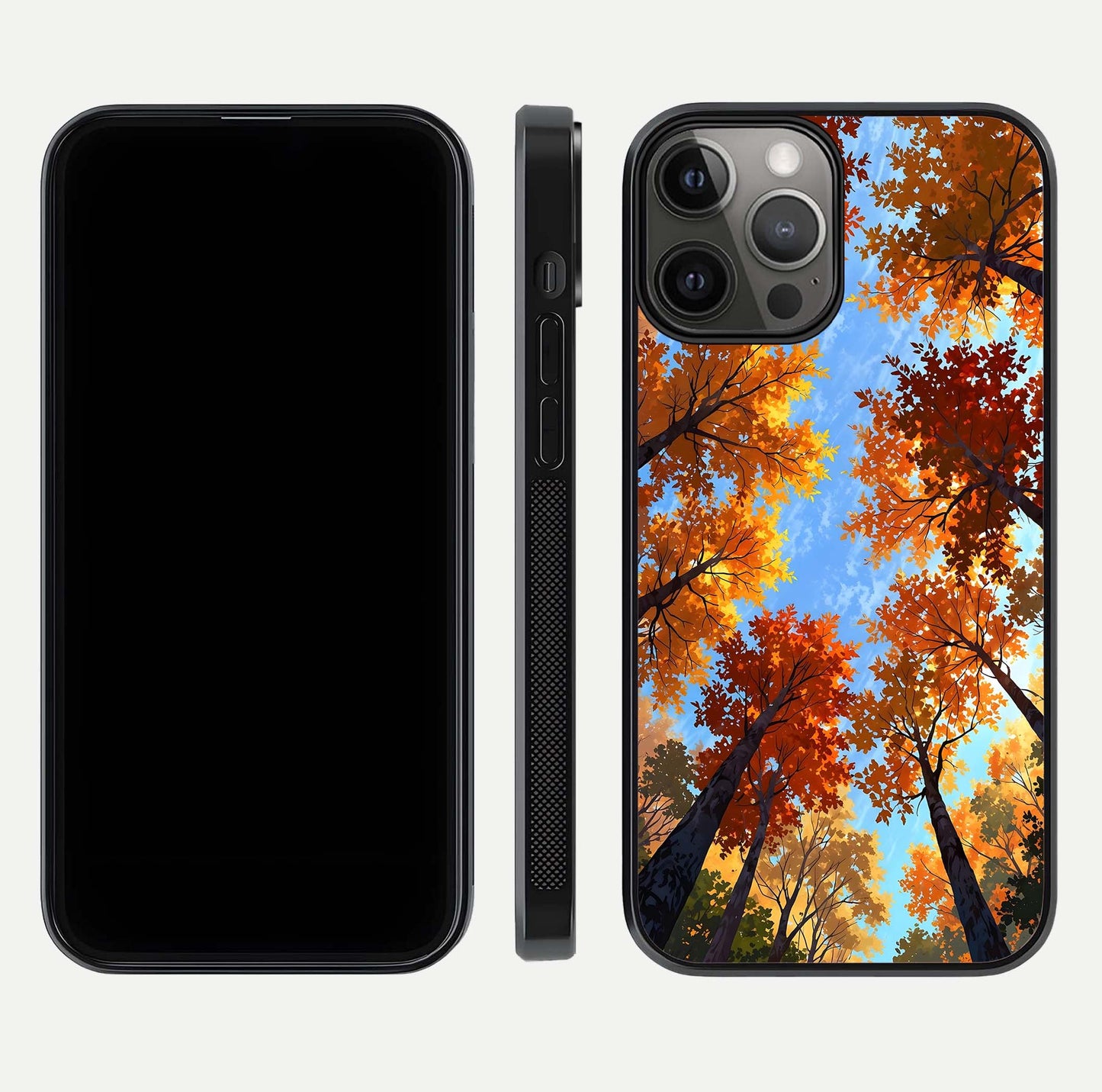 Autumn Sky Rise Glass Case for iPhone 12 Pro Max front and back layout showing sky print and edge smoothness