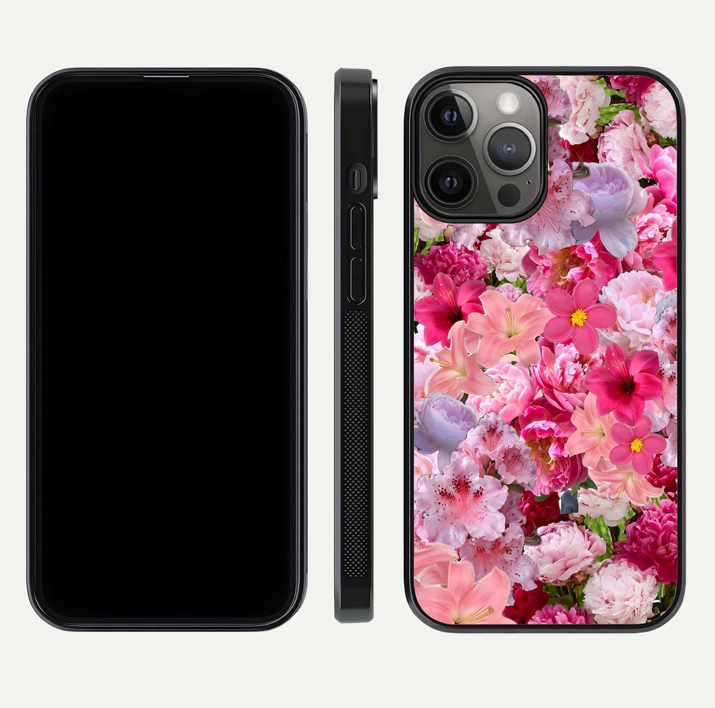 Bloom Crush Fantasy Glass Case for iPhone 12 Pro Max dual-view layout highlighting edges and premium shine