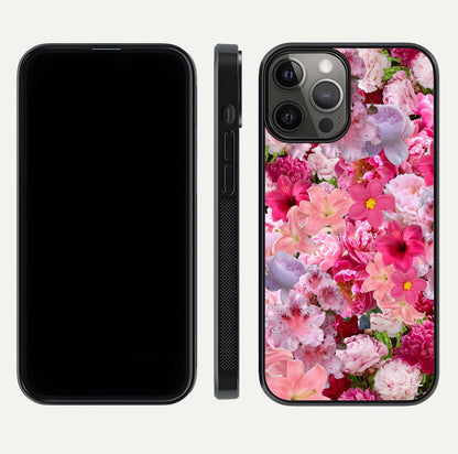 Bloom Crush Fantasy Glass Case for iPhone 12 Pro Max dual-view layout highlighting edges and premium shine