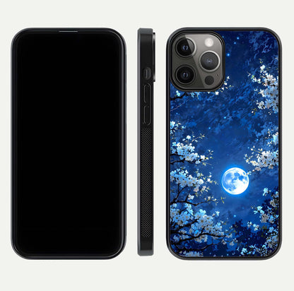 Blossom Moonlight Sky Glass Case for iPhone 12 Pro Max dual-view layout highlighting sky gradient and floral composition