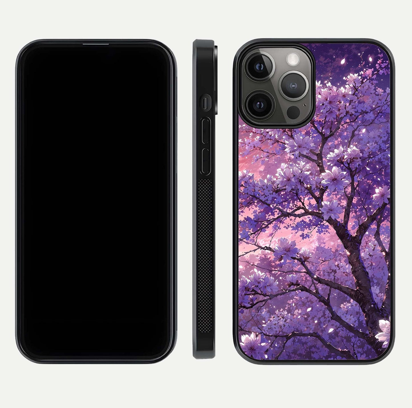 Blossom Tree Glass Case for iPhone 12 Pro Max front-and-back layout showing art alignment and gloss reflection