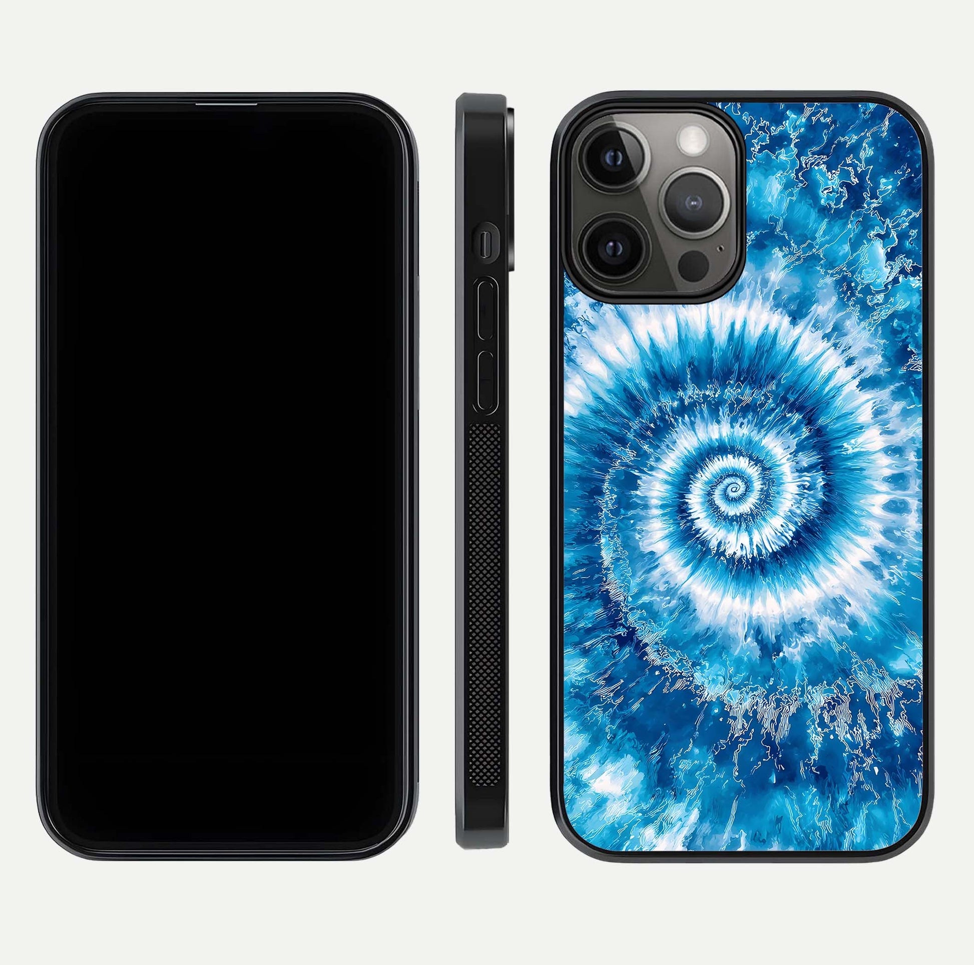 Blue Galaxy Wave Glass Case for iPhone 12 Pro Max front-and-back layout showing gradient flow and shine clarity