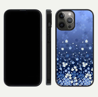 Blue Starry Glass Case for iPhone 12 Pro Max dual-view layout showing star spread and smooth edge shine