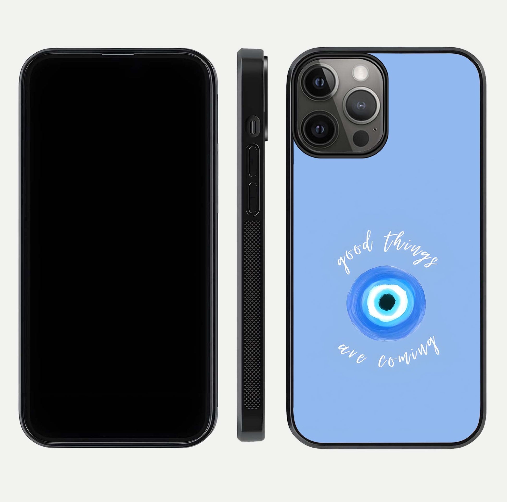 Bright Future Ahead Glass Case for iPhone 12 Pro Max front-and-back layout showing clean font style and gloss shine