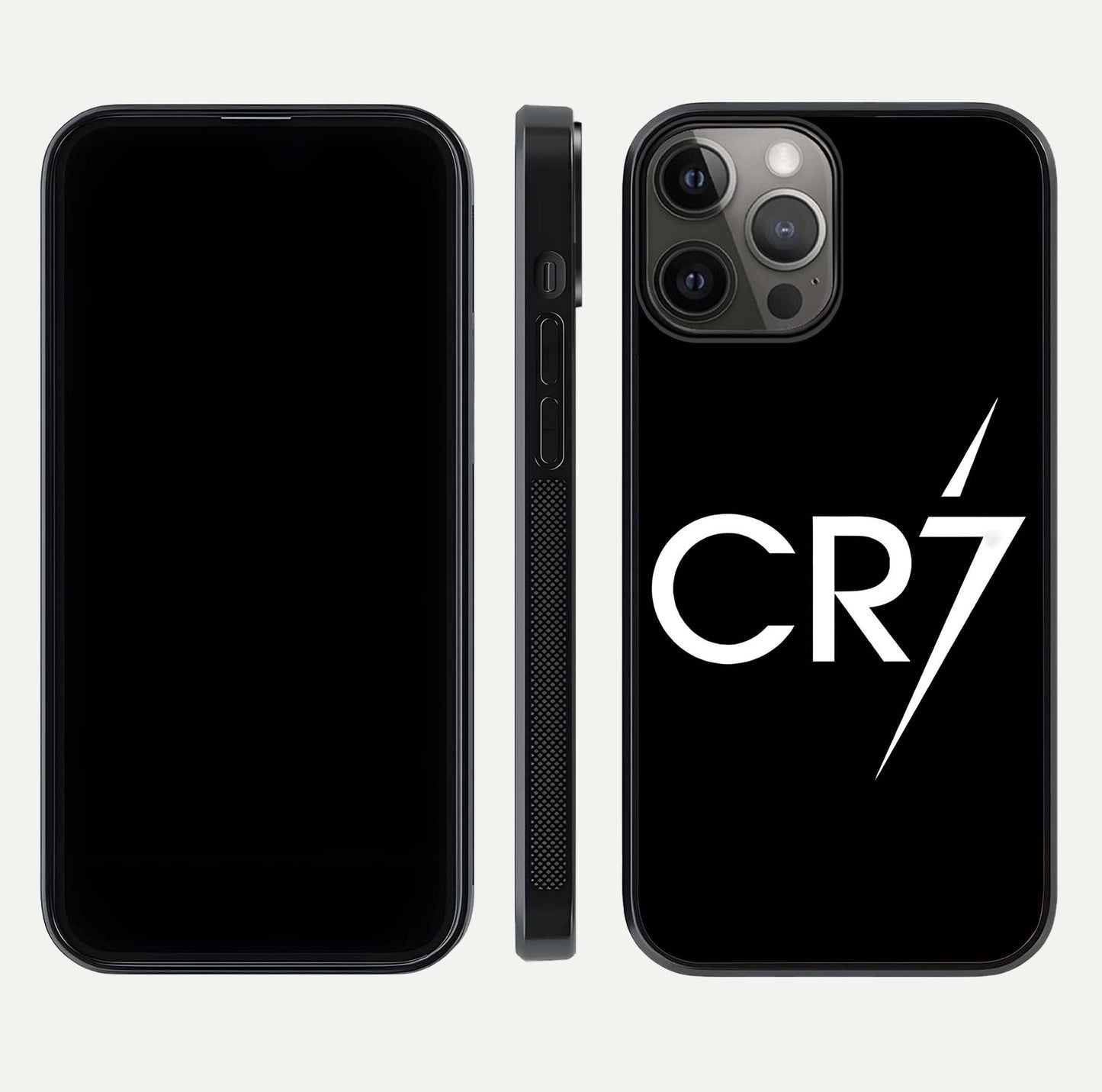 CR7 Elite Strike Glass Case for iPhone 12 Pro Max dual-view layout showing sport tones and edge clarity