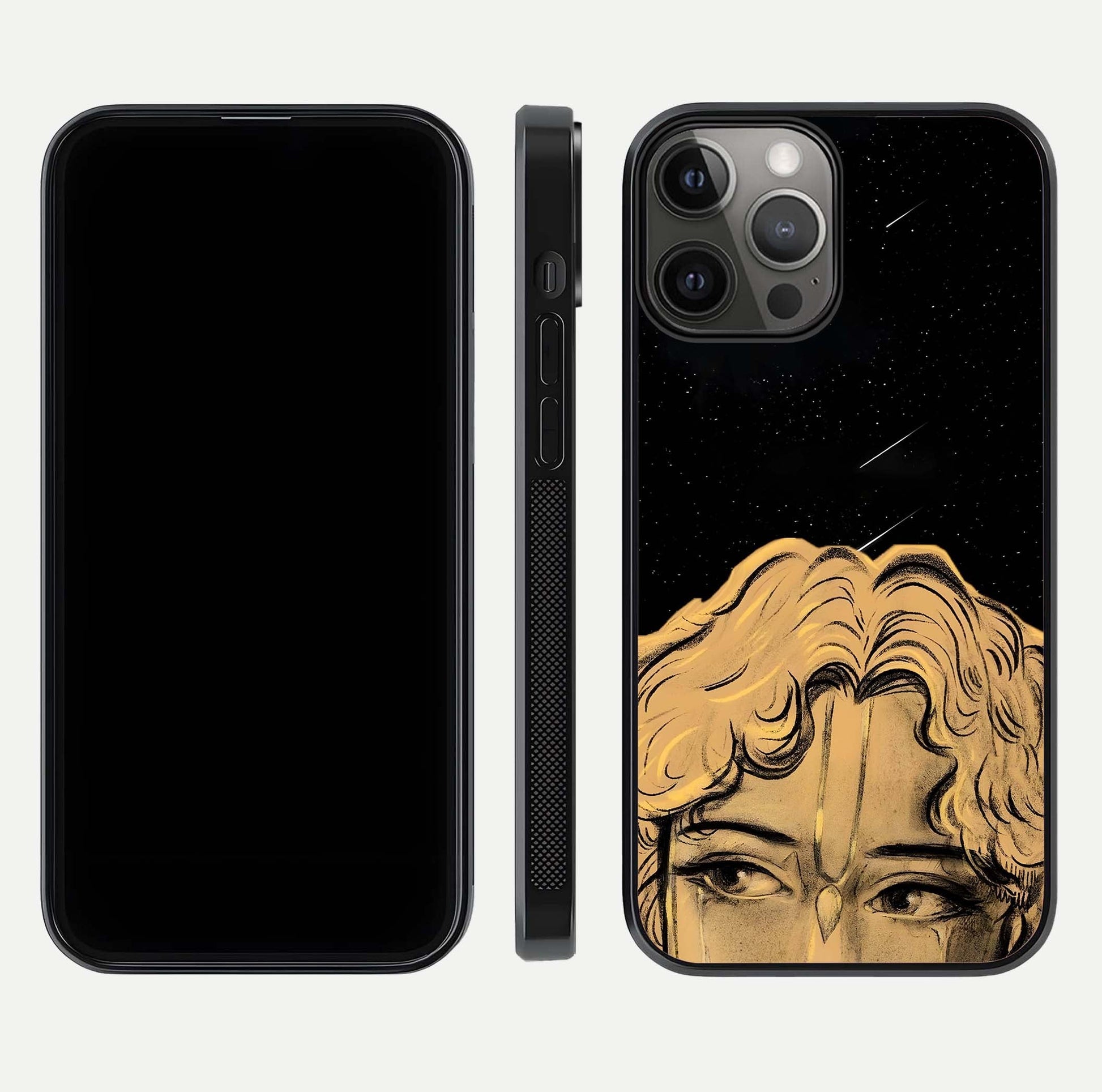 Celestial God’s Plan Glass Case for iPhone 12 Pro Max front & back layout showing smooth finish and spiritual art