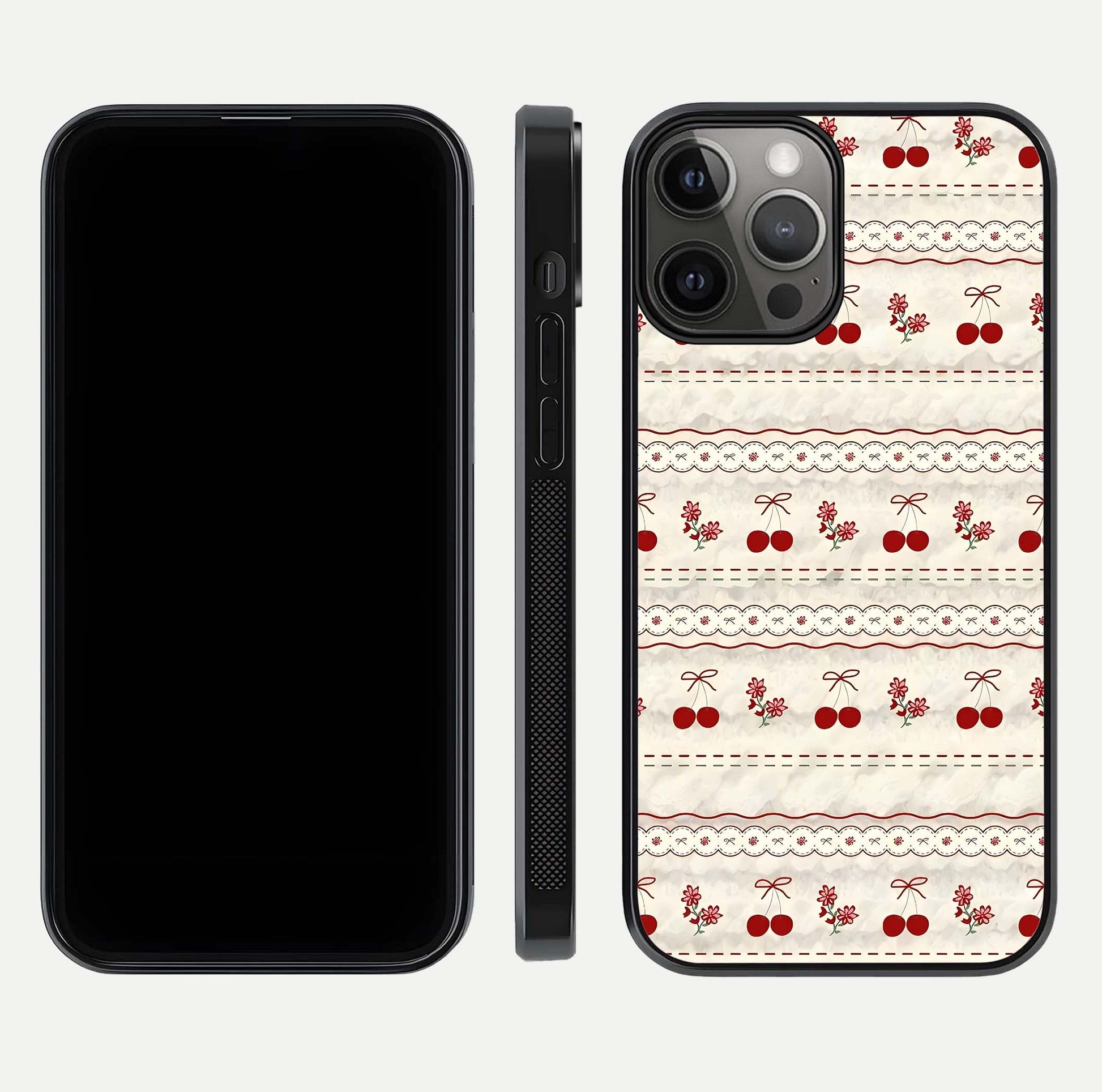 Cherry Bloom Charm Glass Case for iPhone 12 Pro Max front-and-back layout displaying floral art and smooth finish