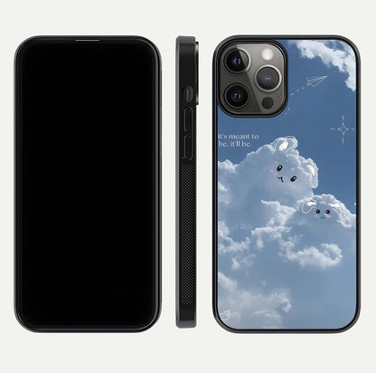 Cloud Bunny Dreams Glass Case for iPhone 12 Pro Max dual-view layout displaying aesthetic tones and smooth polish