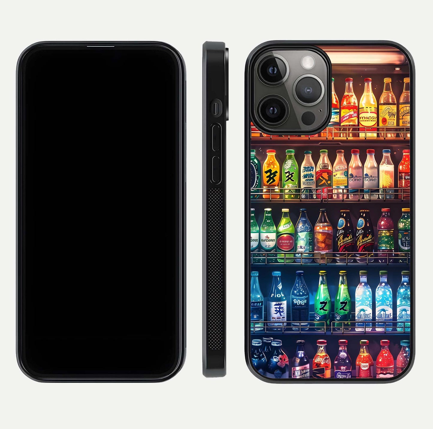 Colorful Soda Bottles Glass Case for iPhone 12 Pro Max dual-view layout displaying playful tones and gloss clarity