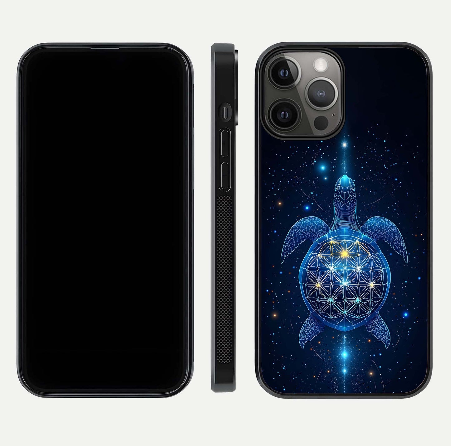 Crimson Blue Turtle Glass Case for iPhone 12 Pro Max dual-view layout displaying ocean tones and HD finish