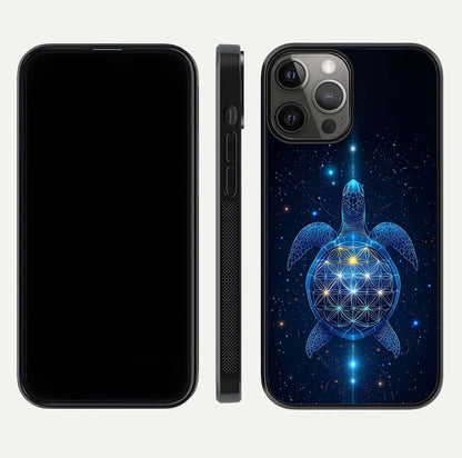 Crimson Blue Turtle Glass Case for iPhone 12 Pro Max dual-view layout displaying ocean tones and HD finish