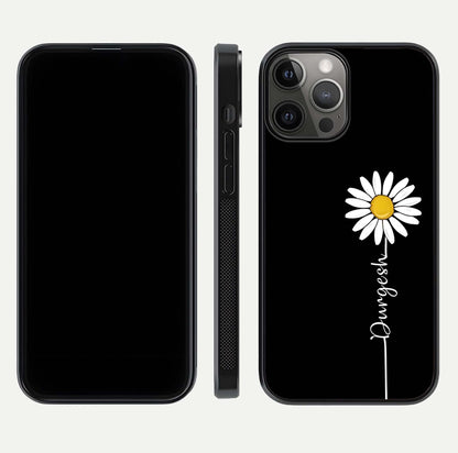 Custom Name White Flower Glass Case for iPhone 12 Pro Max dual-view layout showing elegant floral tone and curved edge finish