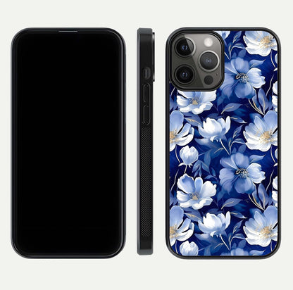Cute Floral Patterns Glass Case for iPhone 12 Pro Max dual-view layout displaying HD floral print and curved edges