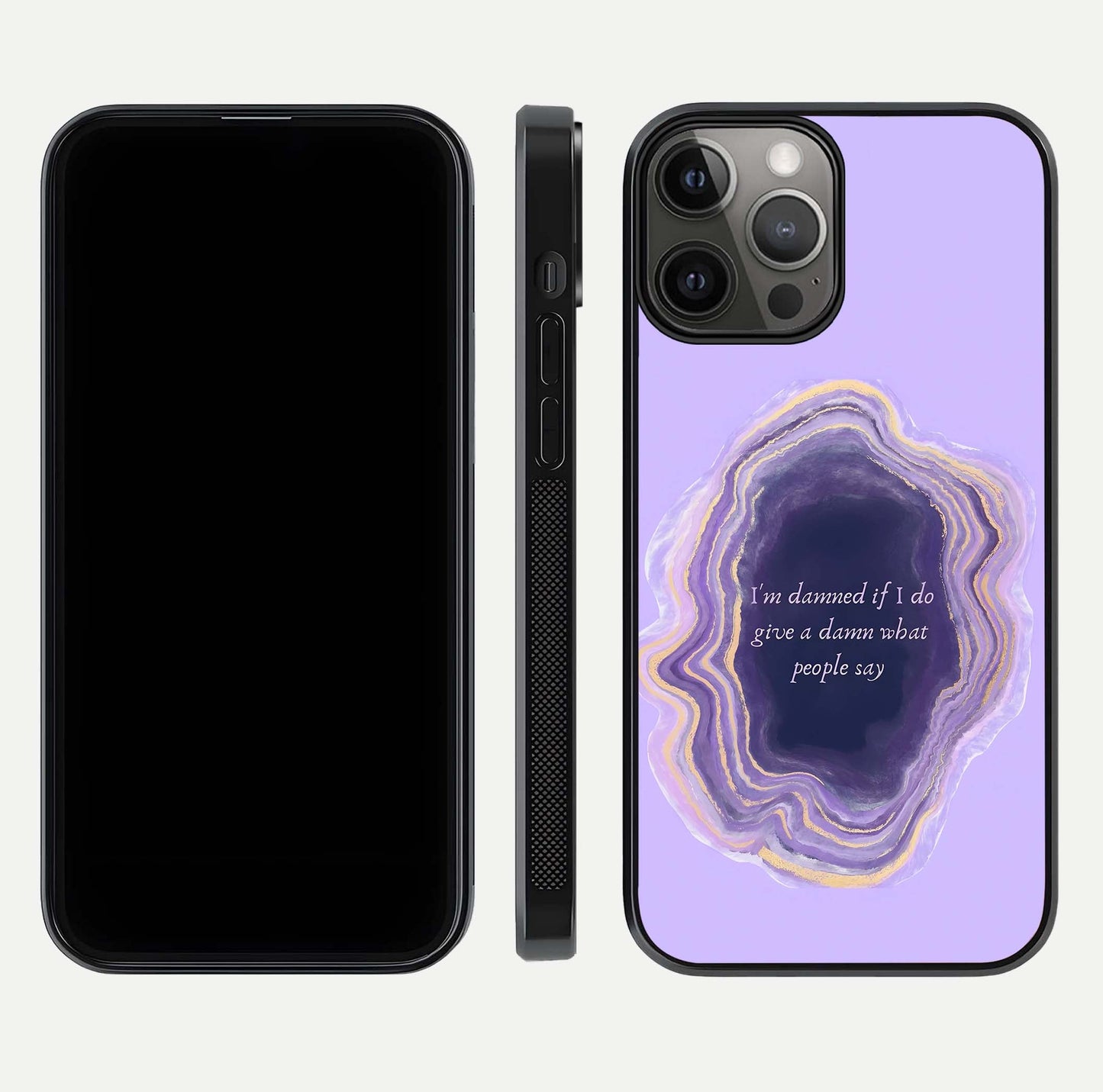 Damned People Quote Glass Case for iPhone 12 Pro Max dual-view layout displaying modern print and glass clarity